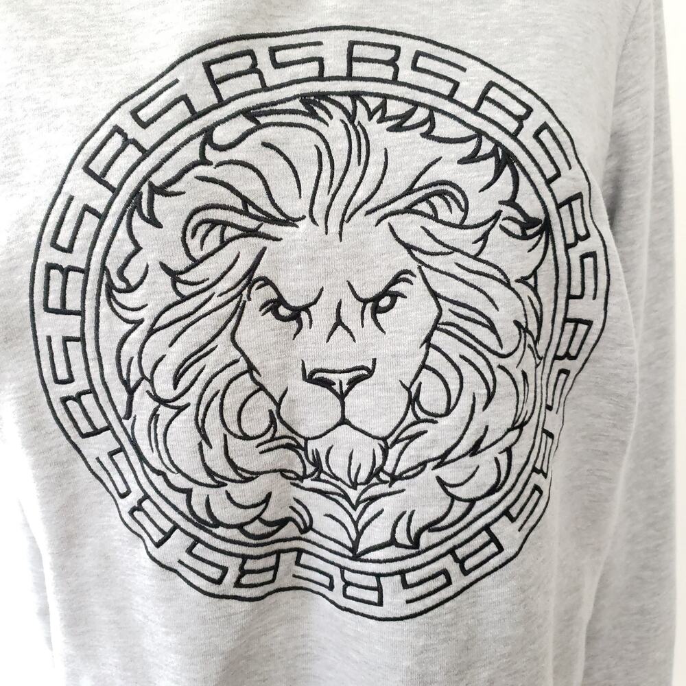 Black Star Wear Lion Graphic Print Sweatshirt Gray Crew Neck Russia Small - Picture 5 of 10